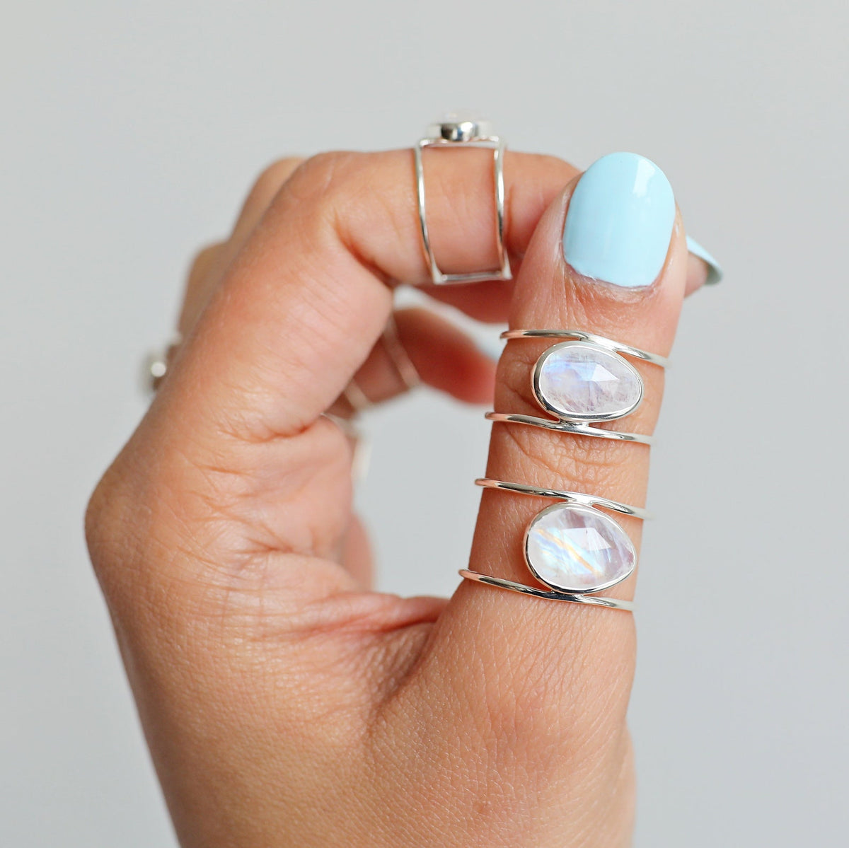 Rose Cut Moonstone Ring - Sterling Silver Ring