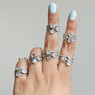 Blue Moonstone Three Stone Ring, Rainbow Crystal Ring