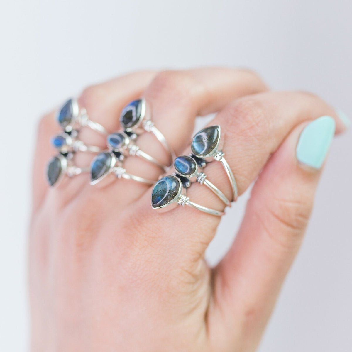 Three Stone Labradorite Sterling Silver Ring, Statement Rings
