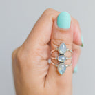 Three Gemstone Rainbow Moonstone Sterling Silver Ring, Statement Rings