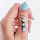 Three Gemstone Rainbow Moonstone Sterling Silver Ring, Statement Rings
