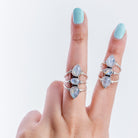 Three Gemstone Rainbow Moonstone Sterling Silver Ring, Statement Rings