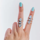 Three Gemstone Rainbow Moonstone Sterling Silver Ring, Statement Rings
