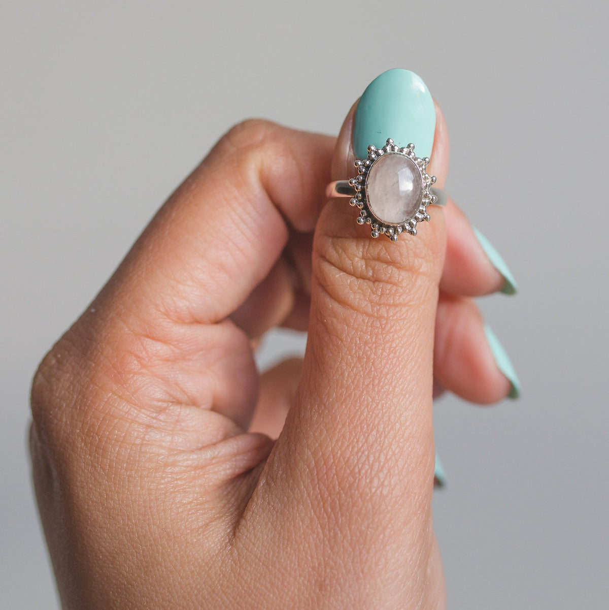 Oval Rose Quartz Ring, Blush Pink Quartz Ring