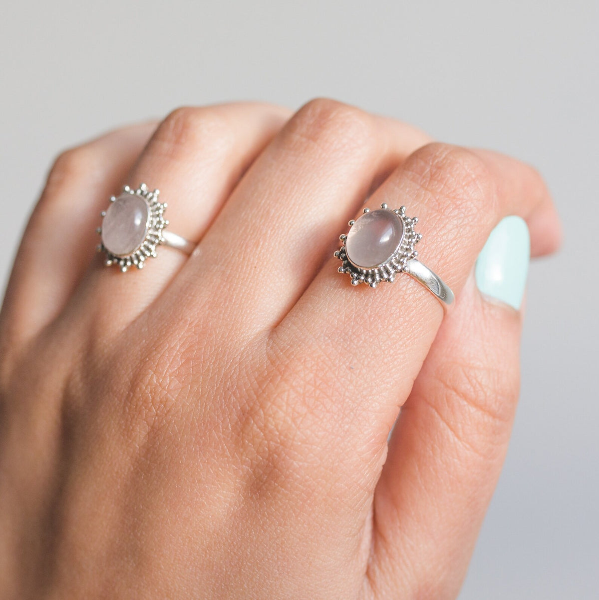 Oval Rose Quartz Ring, Blush Pink Quartz Ring