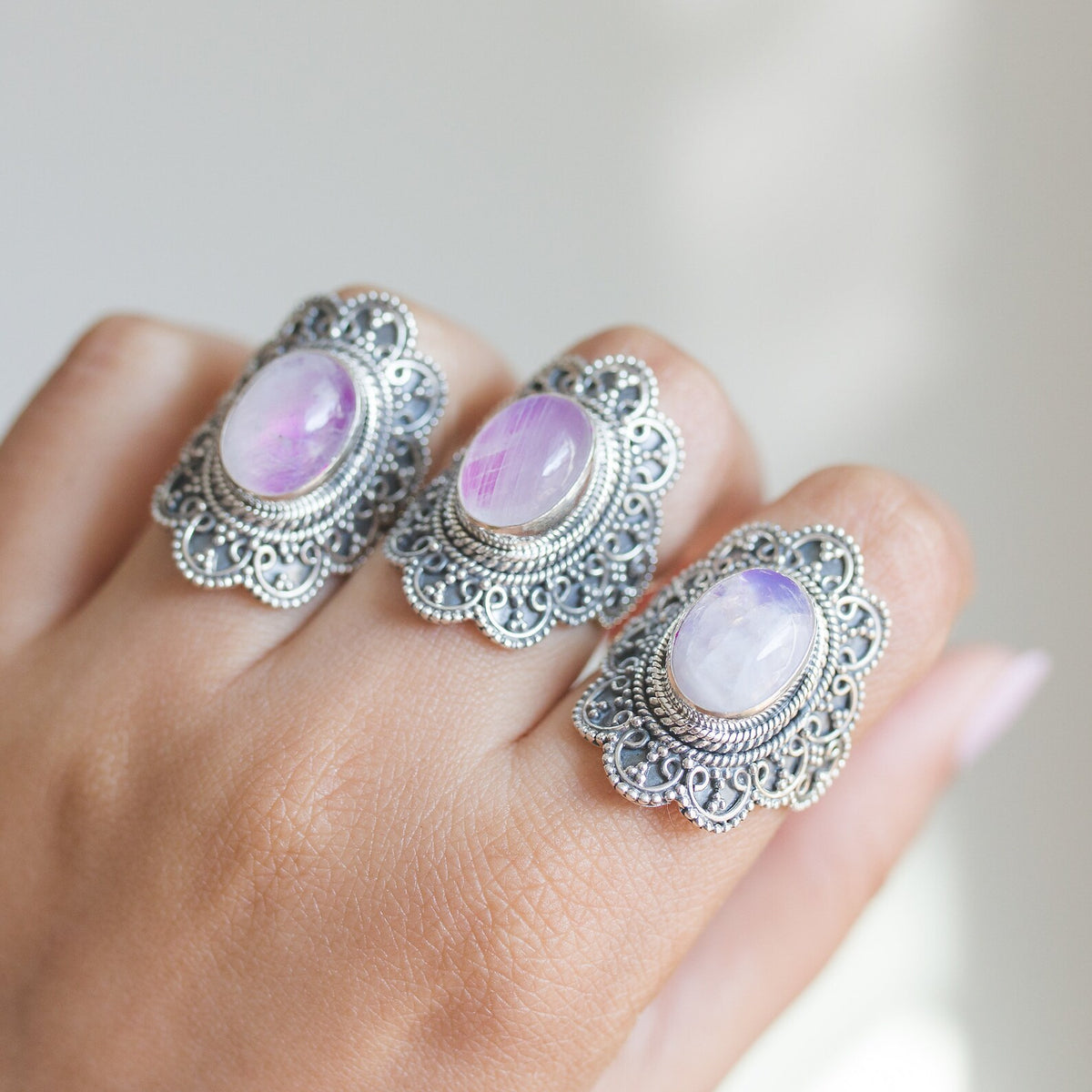 Pink Moonstone Ring, Moonstone Crystal Ring