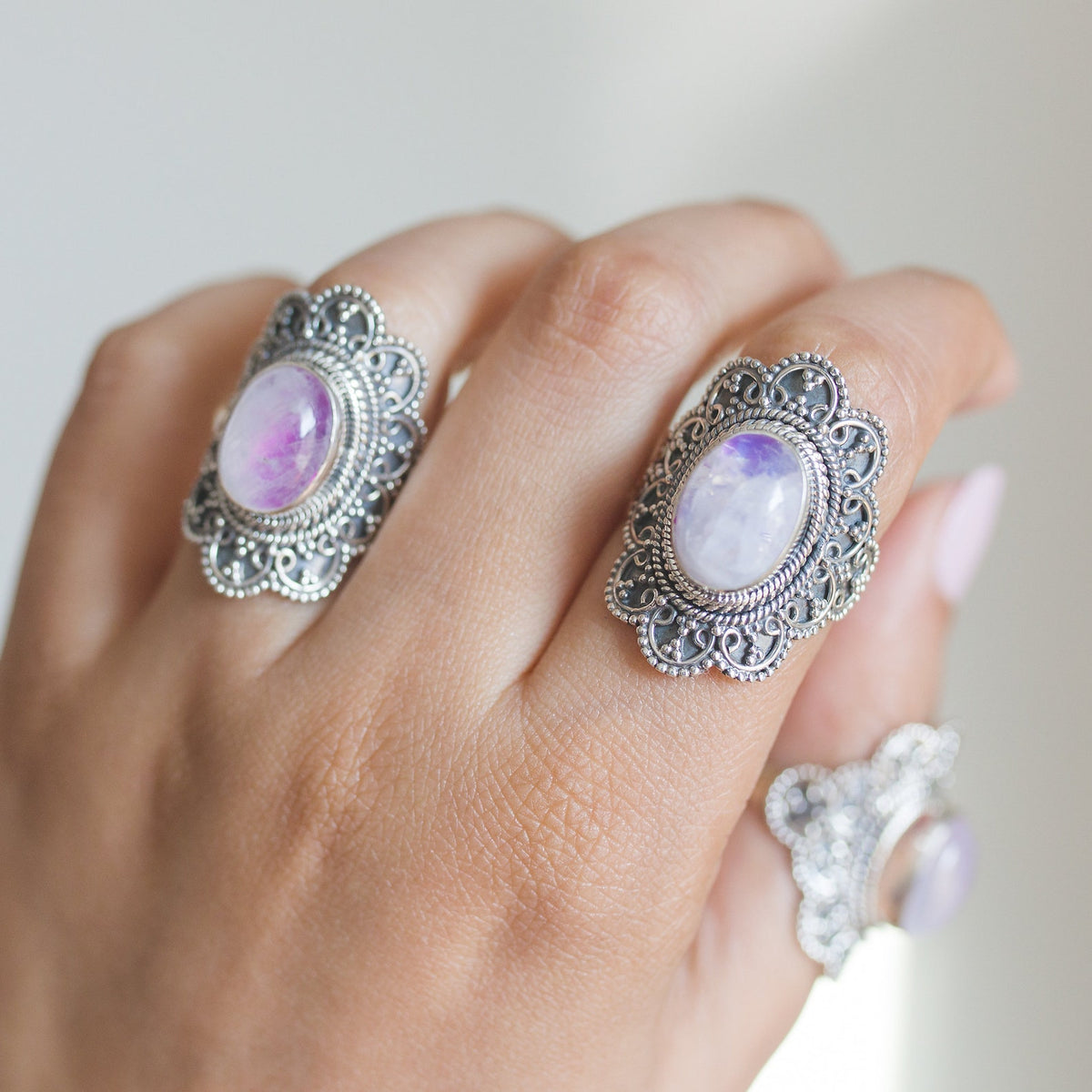Pink Moonstone Ring, Moonstone Crystal Ring