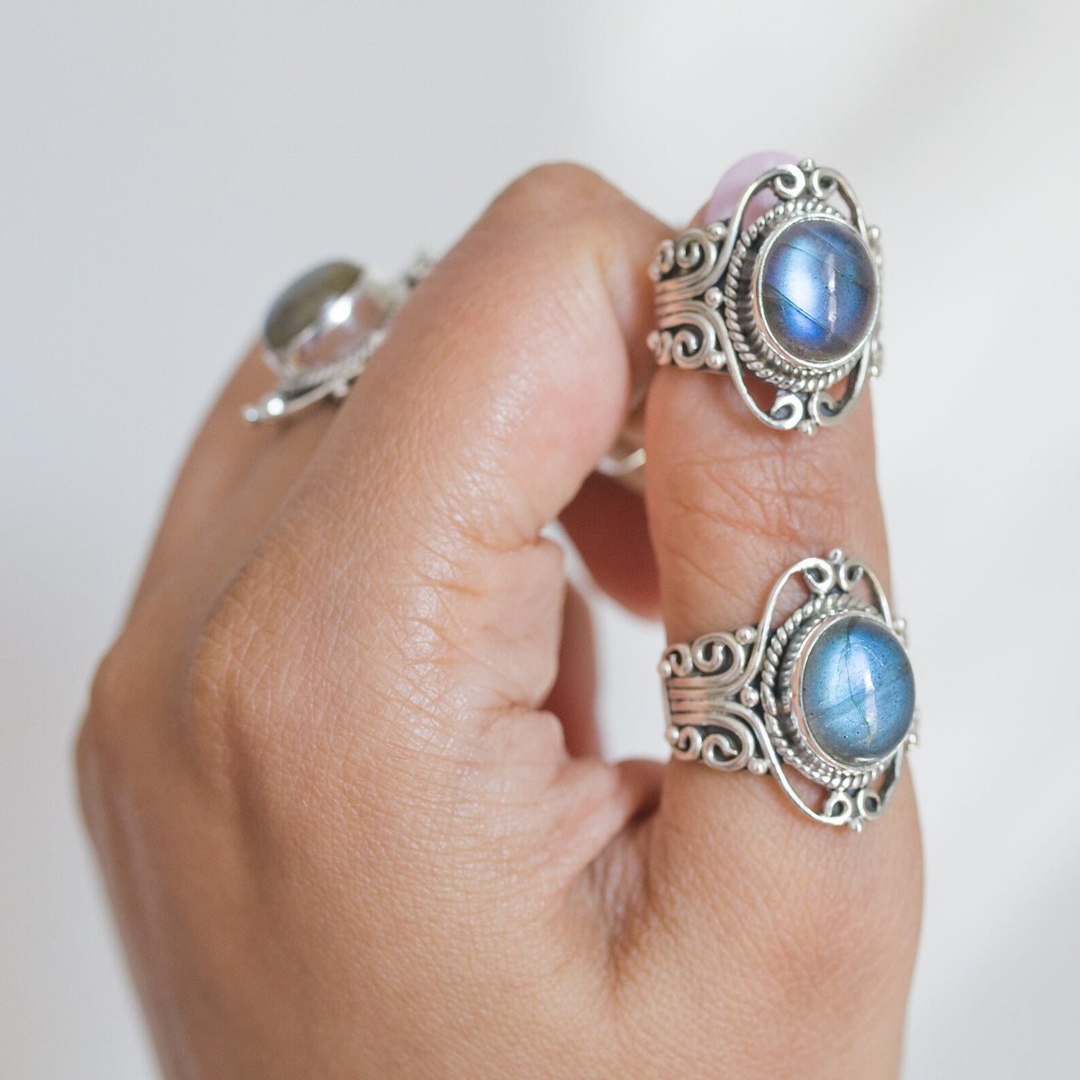 Oval Labradorite Bohemian Silver Ring - Dark Souls Ring