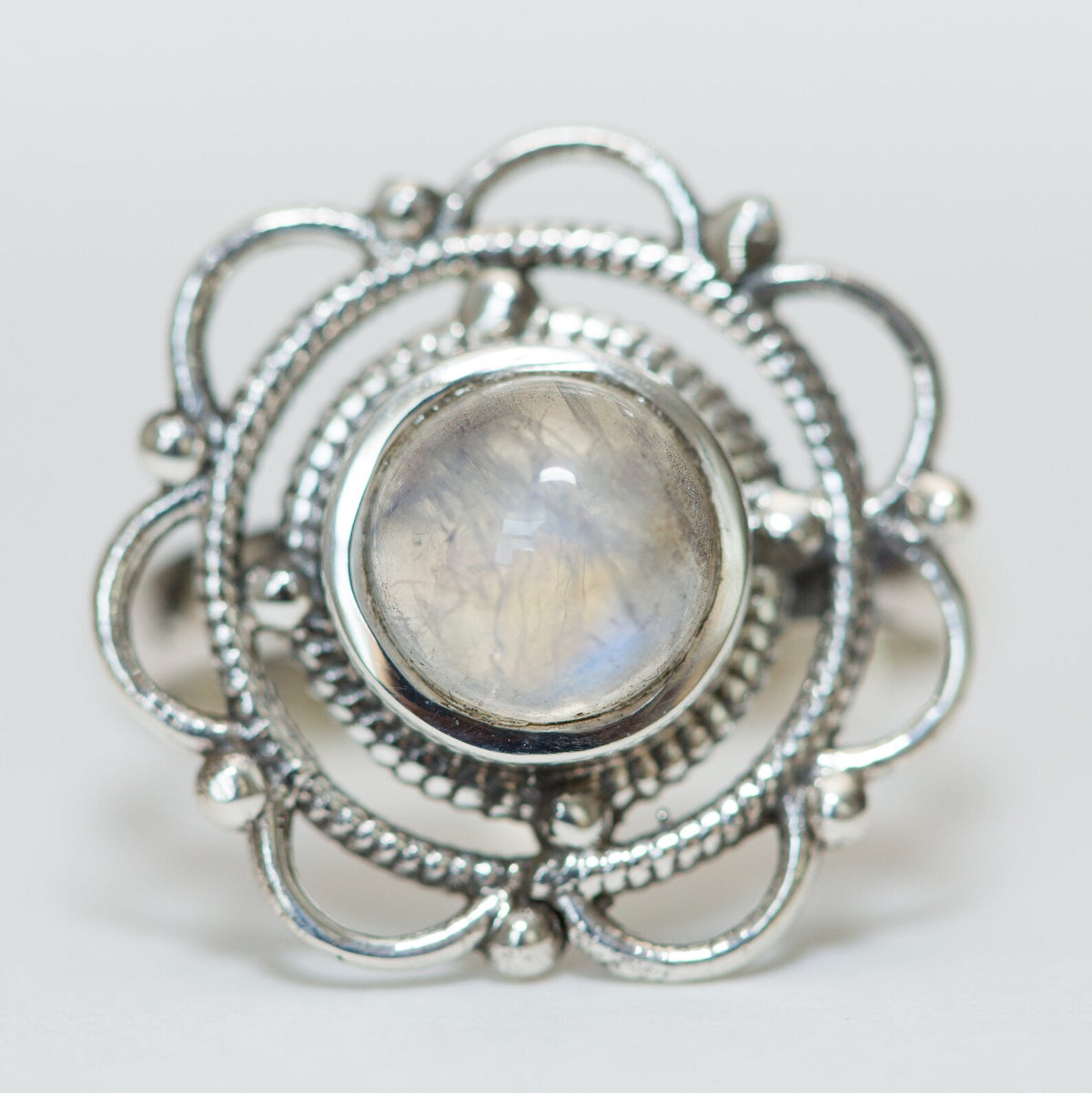 Round Moonstone Mandala Ring, Meditation Rings