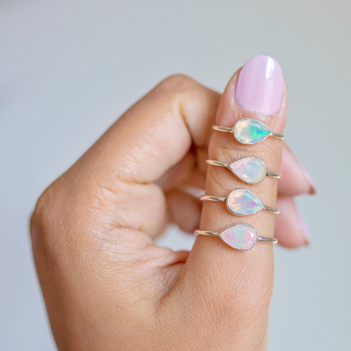 Ethiopian Opal Ring, Pear Opal Birthstone Ring