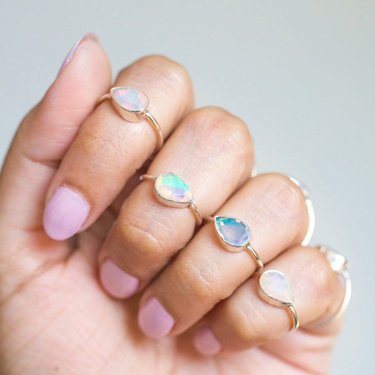 Ethiopian Opal Ring, Pear Opal Birthstone Ring