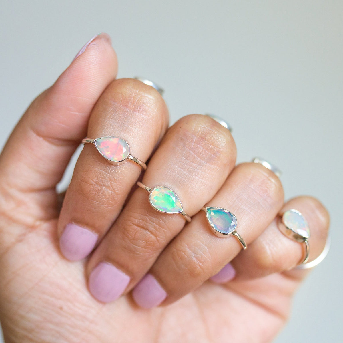 Ethiopian Opal Ring, Pear Opal Birthstone Ring