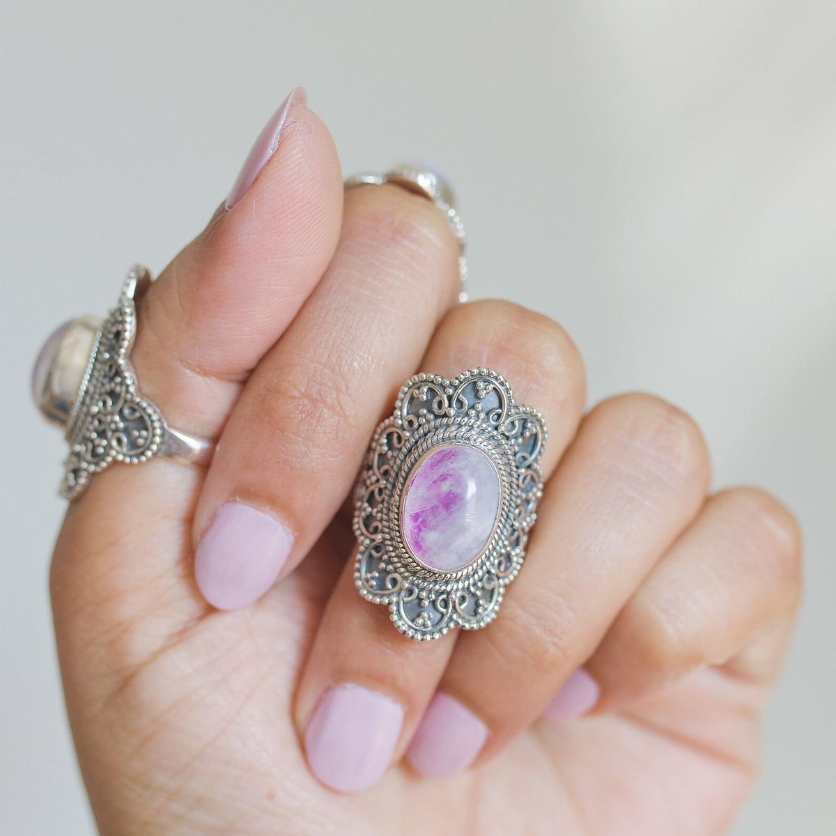 Pink Moonstone Ring, Moonstone Crystal Ring