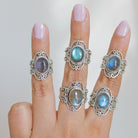 Oval Labradorite Bohemian Silver Ring - Dark Souls Ring