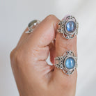 Oval Labradorite Bohemian Silver Ring - Dark Souls Ring
