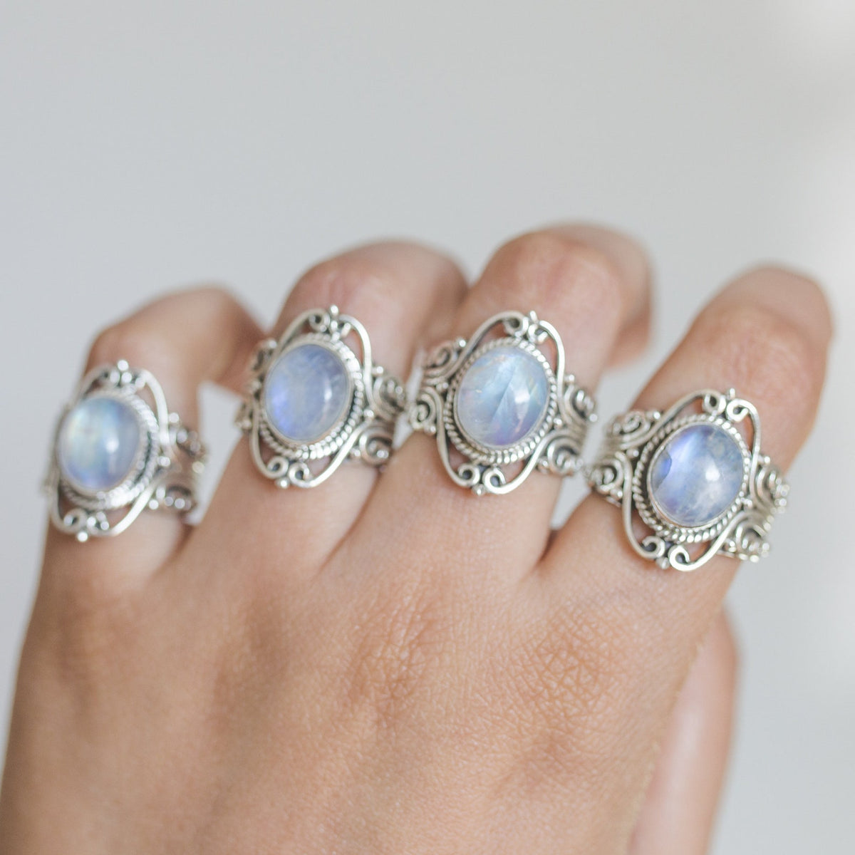 Blue Moonstone Bohemian Silver Ring - Wanderlust Jewelry