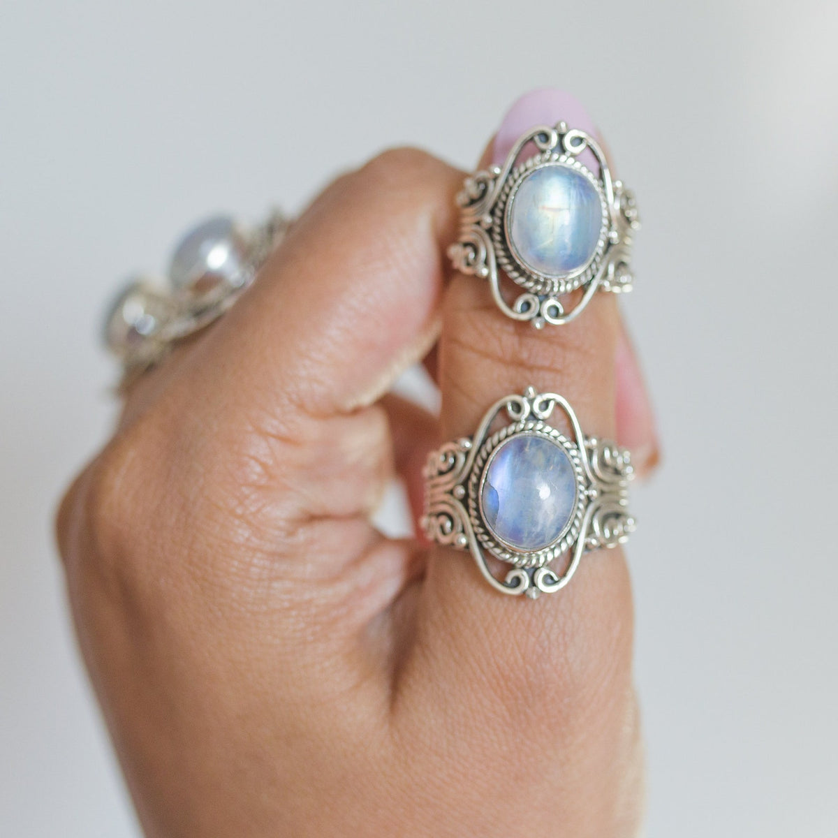 Blue Moonstone Bohemian Silver Ring - Wanderlust Jewelry