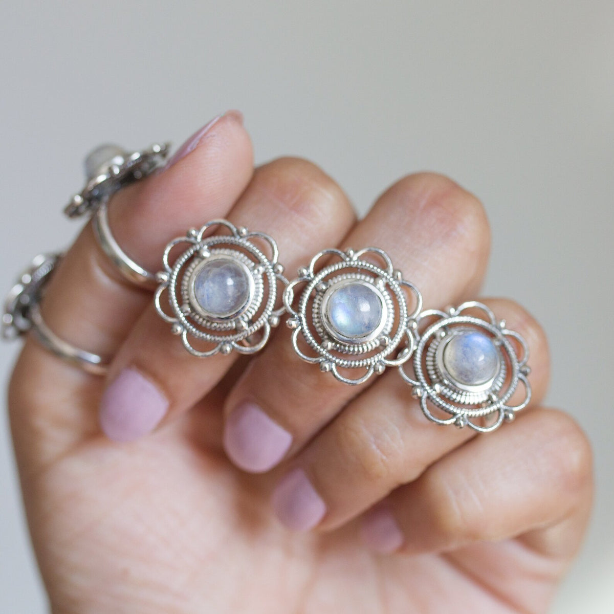 Round Moonstone Mandala Ring, Meditation Rings