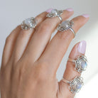 Round Moonstone Mandala Ring, Meditation Rings