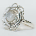 Round Moonstone Mandala Ring, Meditation Rings
