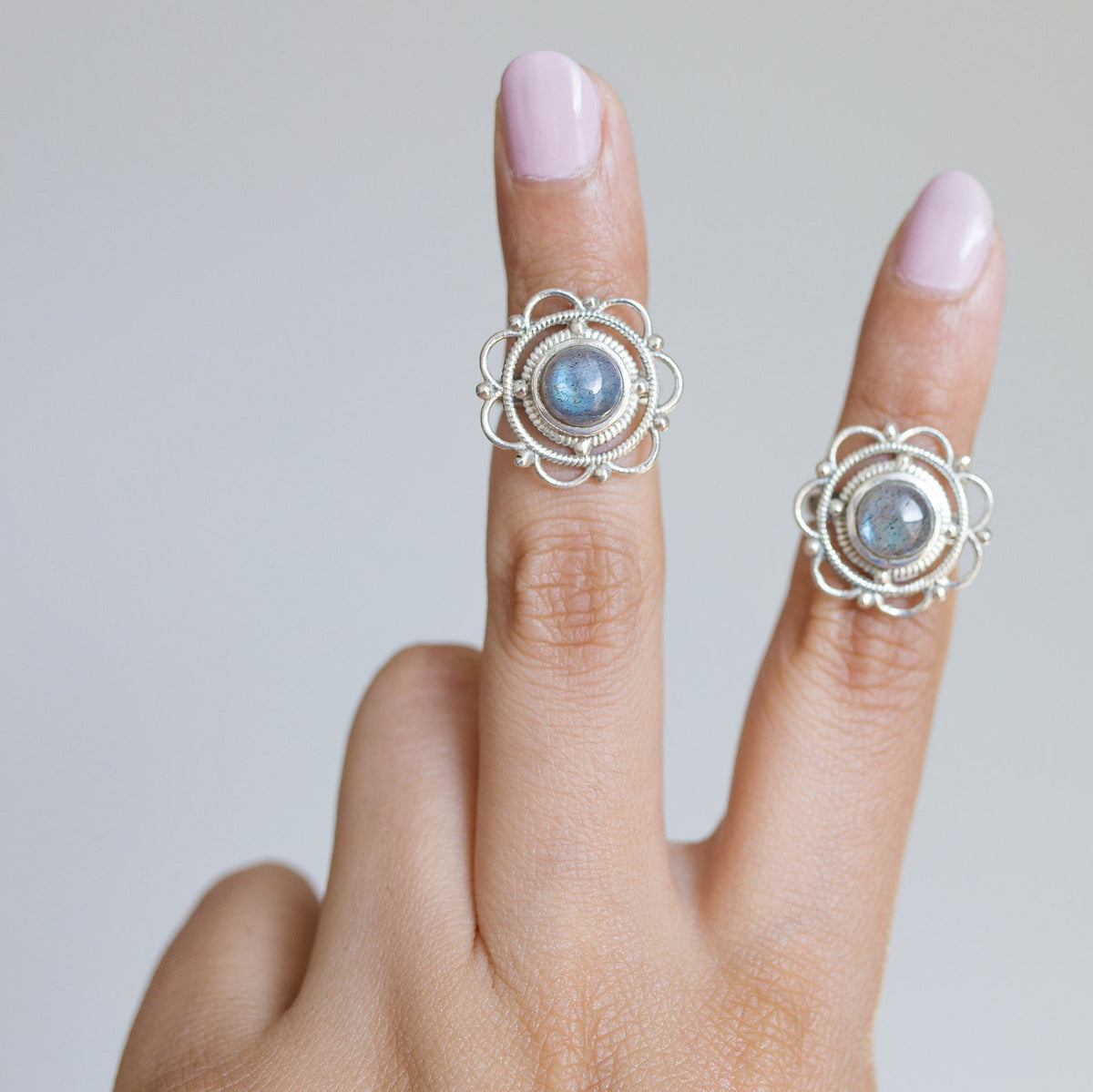 Blue Labradorite Mandala Ring, Meditation Rings