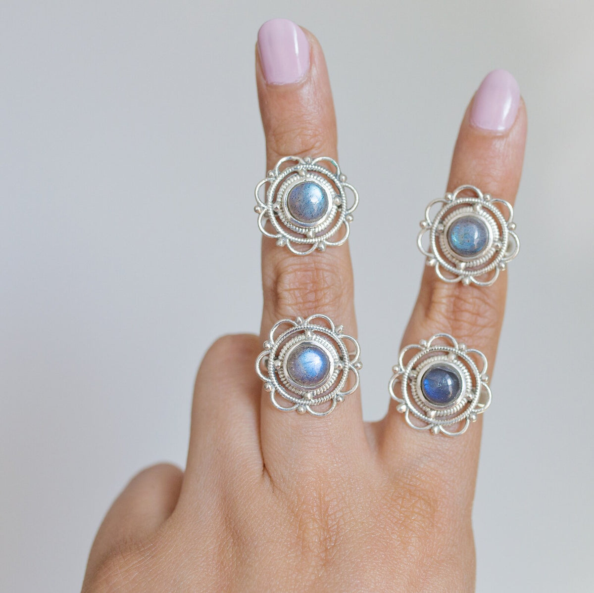 Blue Labradorite Mandala Ring, Meditation Rings
