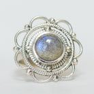 Blue Labradorite Mandala Ring, Meditation Rings