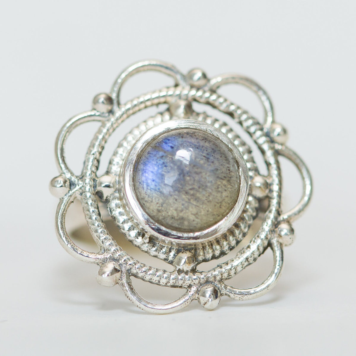 Blue Labradorite Mandala Ring, Meditation Rings