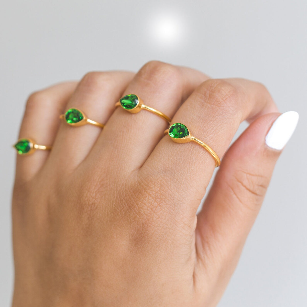 Dainty Emerald Swarovski Crystal Gold Vermeil Ring