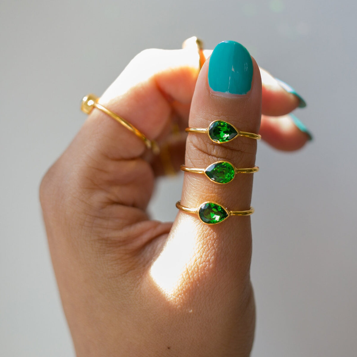 Dainty Emerald Swarovski Crystal Gold Vermeil Ring