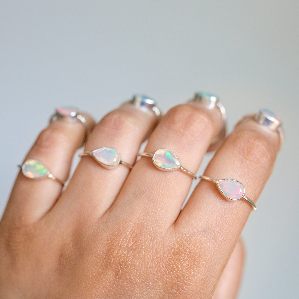 Ethiopian Opal Ring, Pear Opal Birthstone Ring