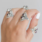 Garnet Boho Ring, Silver Cocktail Ring