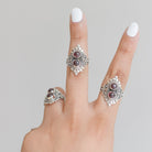 Garnet Boho Ring, Silver Cocktail Ring