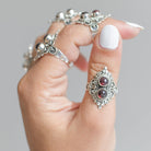 Garnet Boho Ring, Silver Cocktail Ring