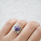 Purple Turquoise Ring - Copper Turquoise Ornate Silver Ring