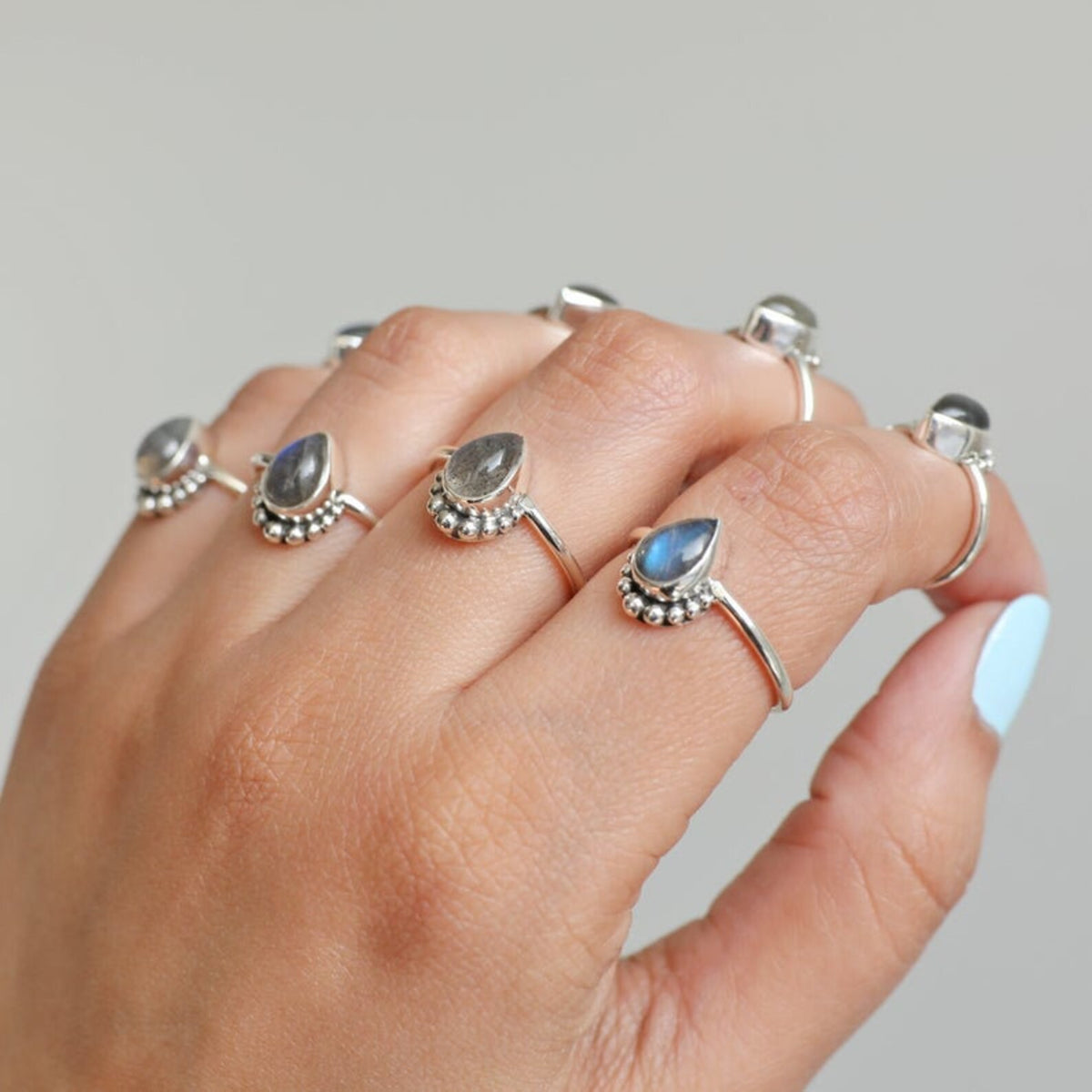 Sterling Silver Labradorite Ring, Pear Labradorite Ring