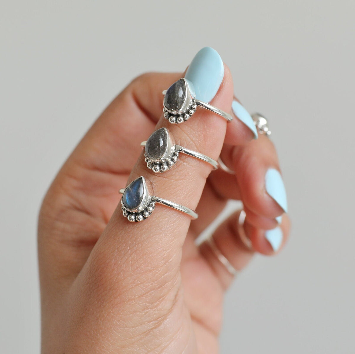 Sterling Silver Labradorite Ring, Pear Labradorite Ring