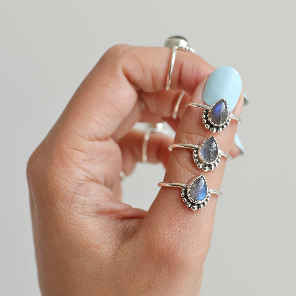Sterling Silver Labradorite Ring, Pear Labradorite Ring