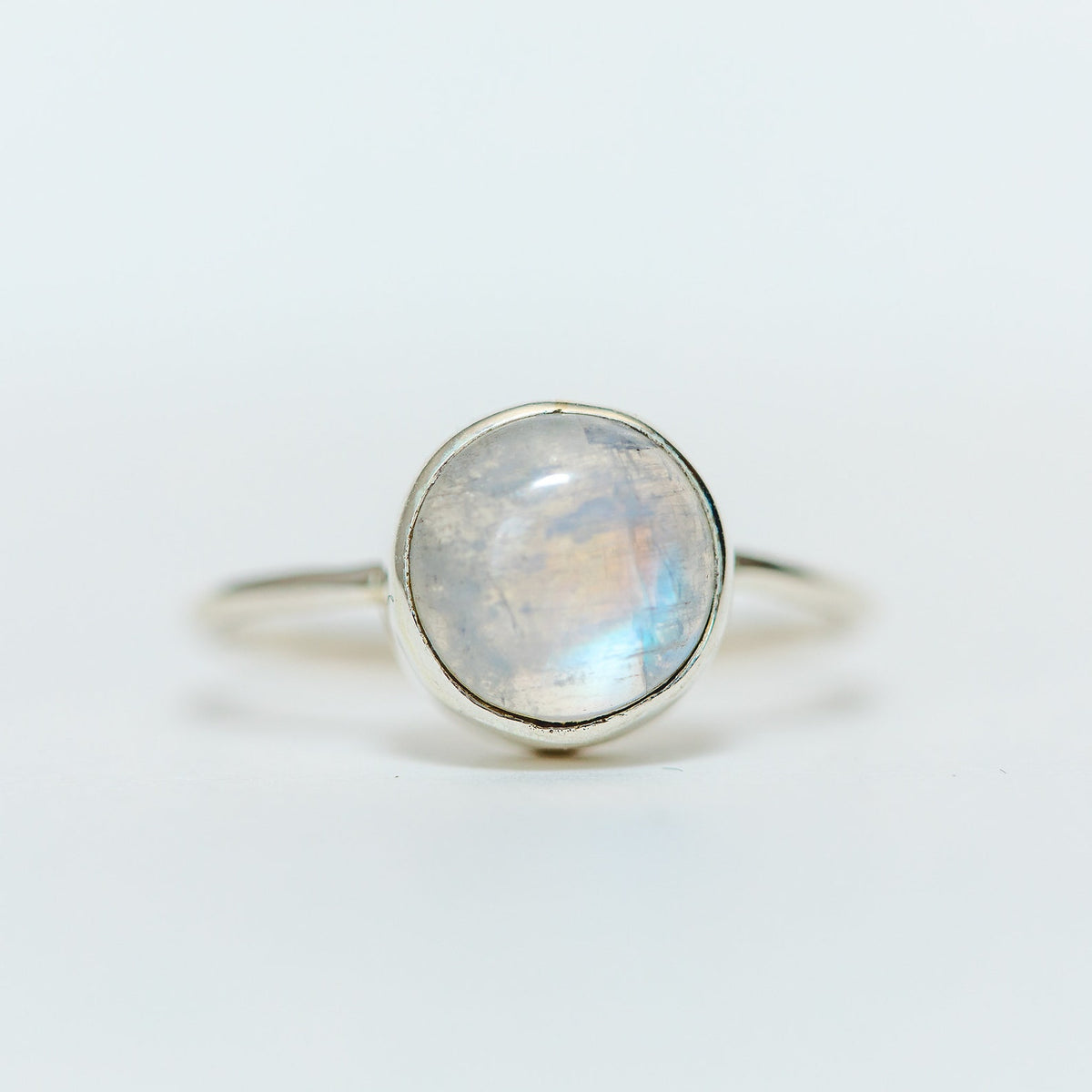 Round Moonstone Ring, Delicate Silver Ring
