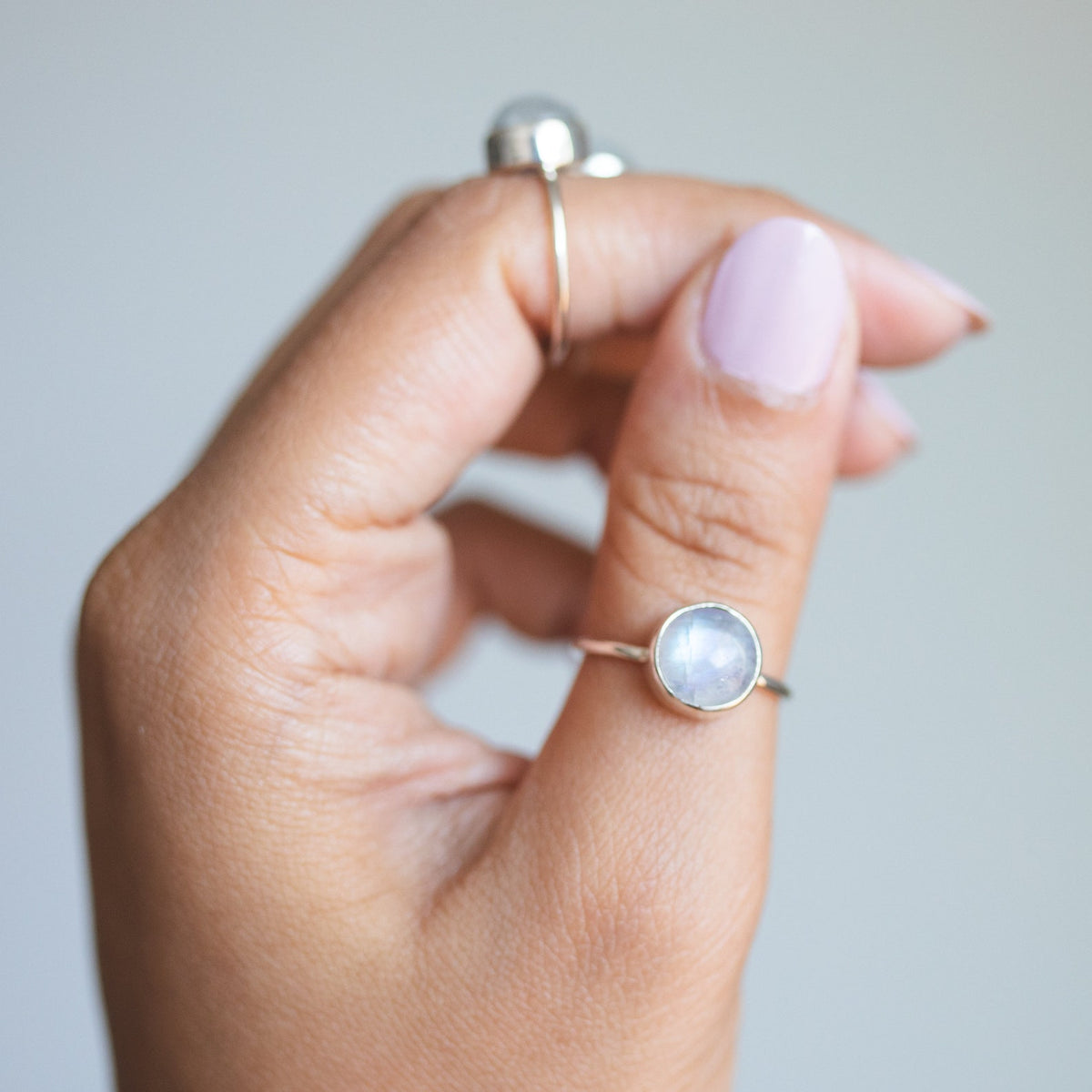 Round Moonstone Ring, Delicate Silver Ring