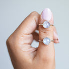 Round Moonstone Ring, Delicate Silver Ring