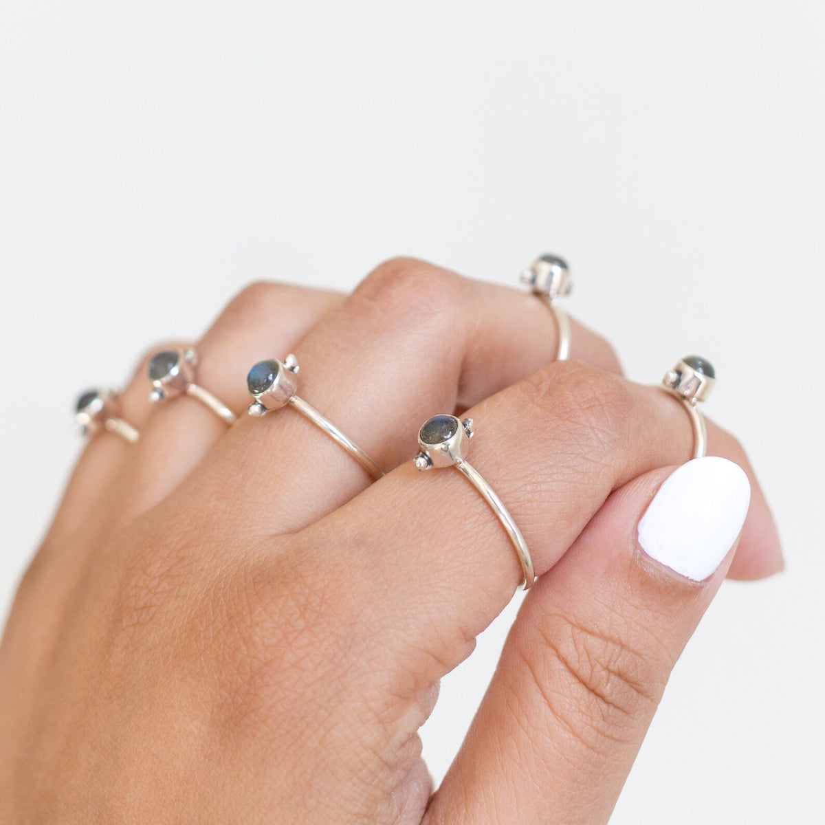 Cute Labradorite Ring, Silver Dot Ring