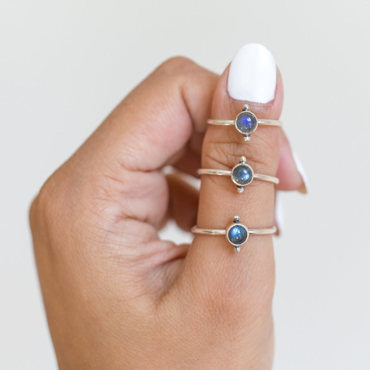 Cute Labradorite Ring, Silver Dot Ring