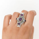 Large Bohemian Ring, Amethyst Ring Sterling Silver