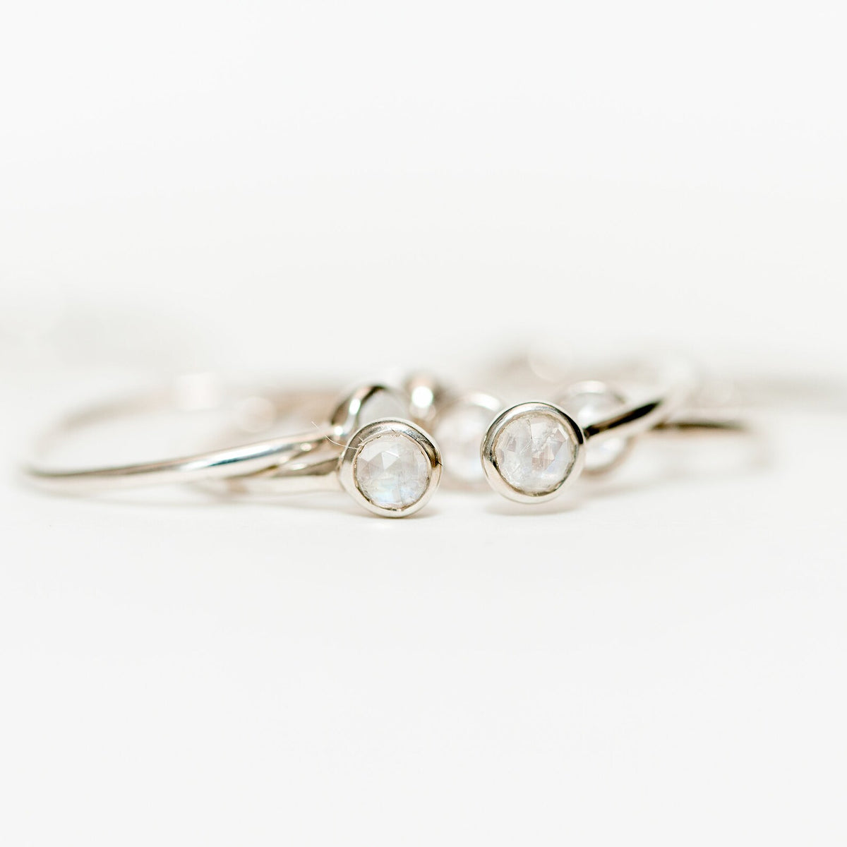 Blue Moonstone Adjustable Dainty Stacking Ring, Thin Silver Rings