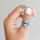 Larimar Boho Ring, Silver Cocktail Ring