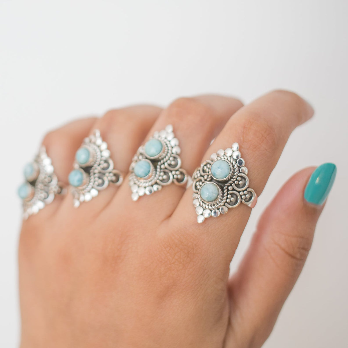 Larimar Boho Ring, Silver Cocktail Ring