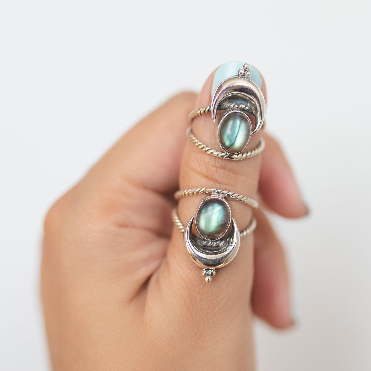 Oval Labradorite Moon Phase Sterling Silver Ring