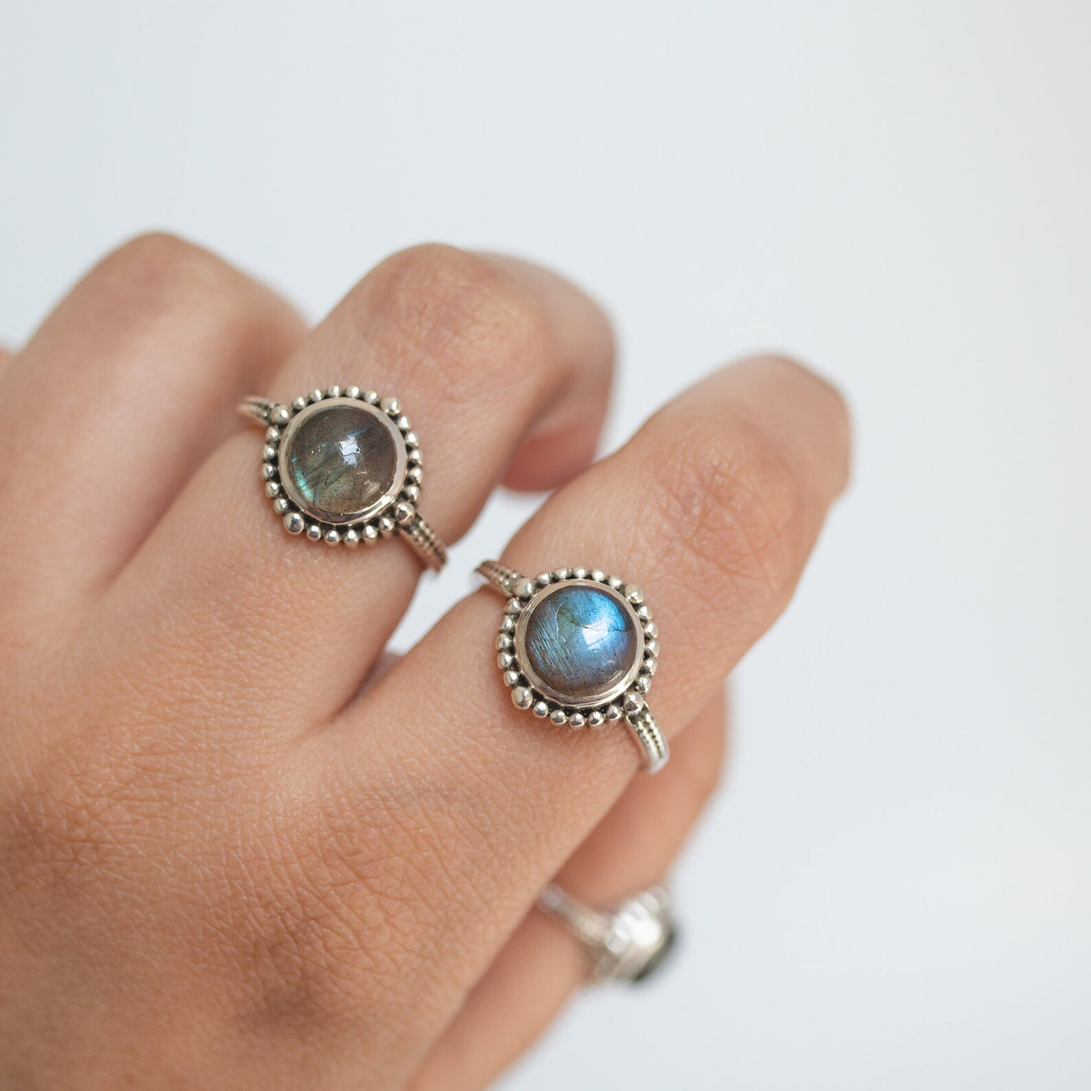 Round Labradorite Ring in Sterling Silver