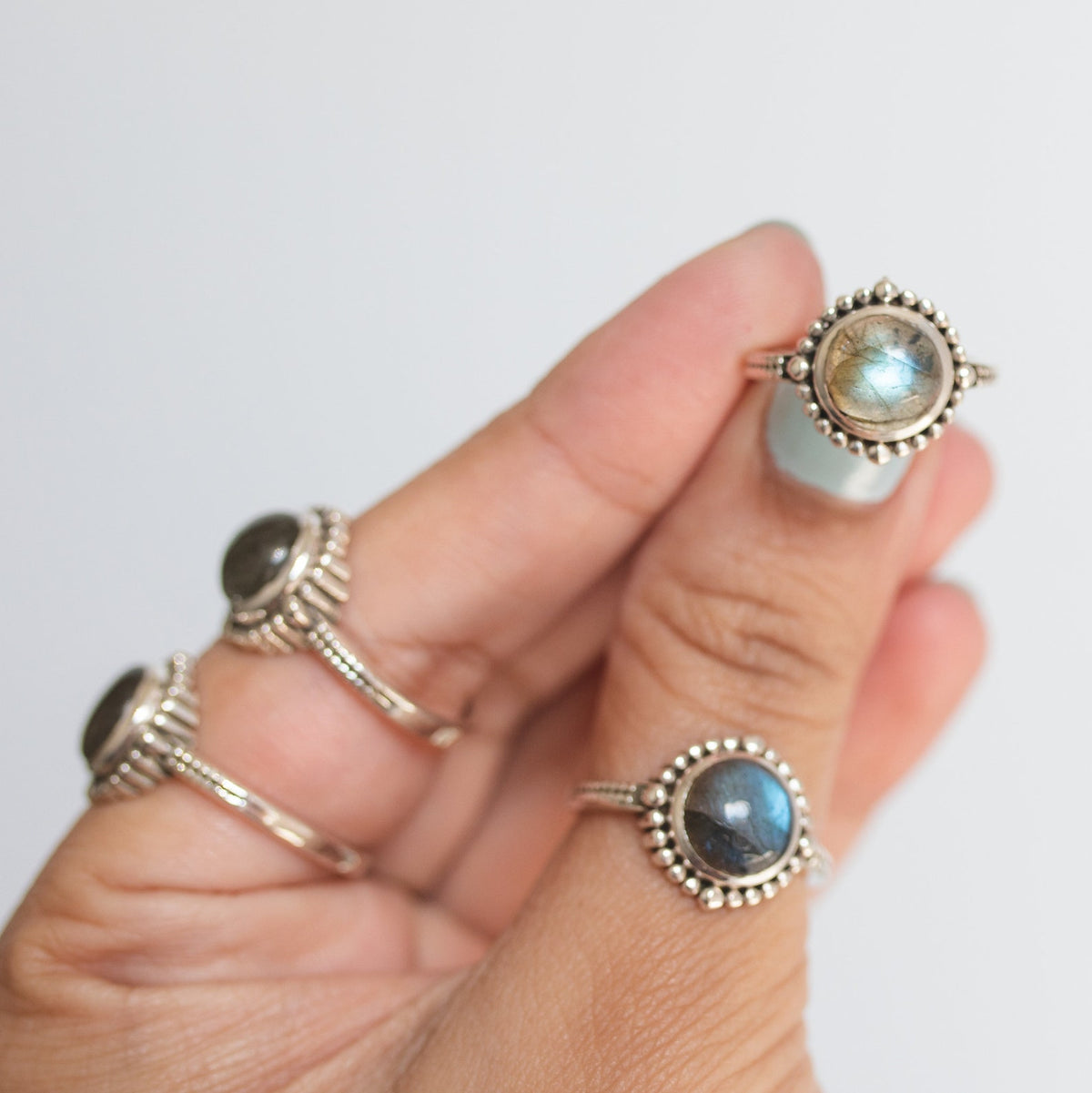 Round Labradorite Ring in Sterling Silver